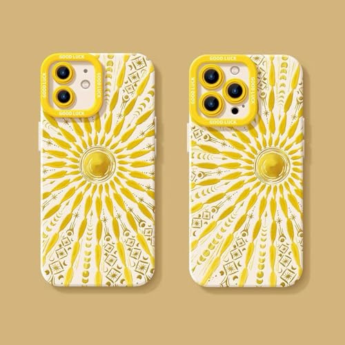[2er Pack] Handyhülle für iPhone 11 Pro, Sonnen-Design, Weiß mit Gelb | Weiche TPU-Hülle stoßfest, Good Luck Spruch, Retro Boho Stil für Damen & Mädchen