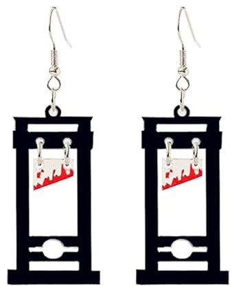Gothic Knife Guillotine Earrings Punk Hip Hop Horror Bloody Black Beheading Door Acrylic Lightweight Dangle Drop Earrings Necklace for Women Men Halloween Cosplay Party Holiday Fashion Jewelry, M