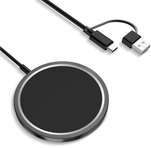 Magnetic Wireless Charger (Dual Charging Ports) - 2025 New, 15W Magnetic Base to USB-C Charging Cable (1m/3.3ft) with USB-A Port for iPhone 16/16 Pro/16 Pro Max/16 Plus/16 Pro/15/14/13/12/11, Black