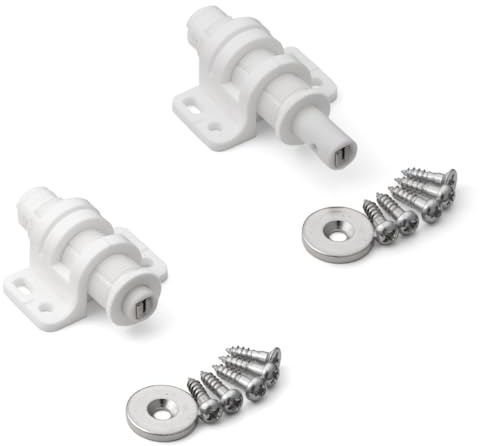 2 Stück runder Magnet-Druckschnäpper mit Verstellmöglichkeit, inkl. Gegenplatte, Oberfläche: weiß, MC-25WT für Möbeltüren, Schranktüren