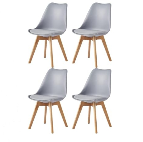 mcc direct Esszimmerstühle im 4er Set Küchenstuhl Bürostuhl Lounge Stuhl Designer Schalenstuhl (Silber-Grau) - Eva