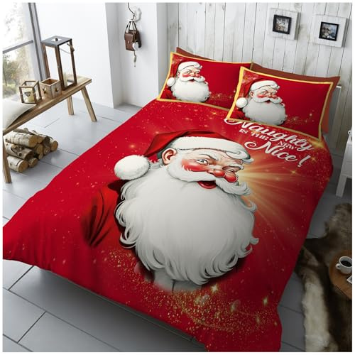 GC GAVENO CAVAILIA Santa Cloak Xmas Duvet Cover - Festive Christmas Double Bedding Set with Pillowcases - Soft Hypoallergenic Polyester Quilt Cover Bed Set (200x200 cm) - Easy Care Winter Bed Linen