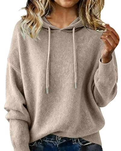 Cashmere Sweater for Women Warm Knitted Jumper Hoodie Long Sleeve Relaxed Fit Soft Plain Hoody Knitting Pullover Sweatshirts Autumn and Winter Dress Casual Thermal Jumper Tops