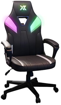X-Rocker Office Gaming Chair, Tempest with RGB for Adults & Teens - Black | Ergonomic Gaming Chair, UK, Lumbar Support, Cushioned Armrest, Height Adjustable, Wipe Clean Faux Leather