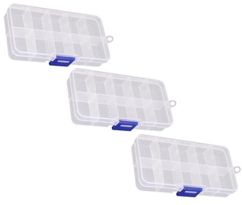 Zerodeko Schmuckaufbewahrungsbox Kunststoff 3 Stück Transparent mit 10 Fächern und Deckel Sortimentskasten für Perlen und Nägel Beim Basteln