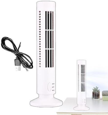 Ventilador vertical de torre USB – Mini ventilador eléctrico pequeño sin aspas, silencioso ventilador de refrigeración de escritorio, torre portátil de 3 velocidades en forma de torre para el hogar