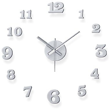 Reloj de Pared Grande sin Marco - Reloj Decorativo con Piezas Autoadhesivas Color Metal - Goma EVA - 12 Numeros - Movimiento Silencioso - Hogar u Oficina - Diámetro Recomendable 60 cm - Aktual