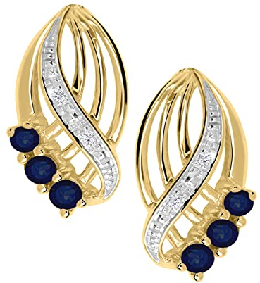My Gold Damen Ohrringe Gold 333 Mit Saphir Ohrstecker Echtes Gelbgold (8 Karat) Diamanten 0,01ct. 17mm x 9mm Our Lady O-05056-G301-SAP