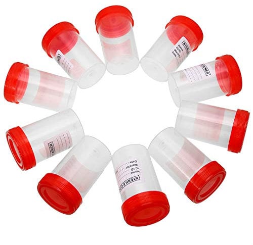 PTPTRATE 10pcs 60ml Specimen Containers Sample Bottle Random Color with Lid & Printed Label(urine sample bottles)