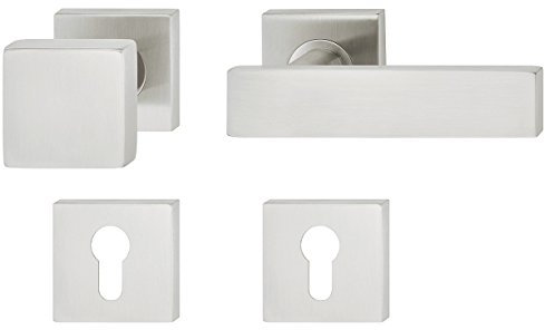 Drückergarnitur Knopf - Griff quadratisch Türklinke Edelstahl für Zimmertüren | LDH 2187 | Wechselgarnitur links | Edelstahl matt gebürstet | 1 Knauf-Garnitur eckig - Design Türbeschläge Innentüren