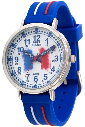 Kiddus Lern Armbanduhr für Kinder, Jungen und Mädchen. Analoge Armbanduhr mit Übungen zum Erlernen der Uhrzeit. Entworfen in Barcelona