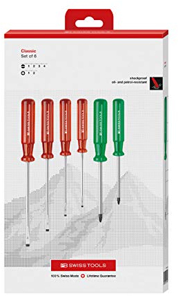 PB Swiss Tools Phillips Pozidriv Screwdriver Set PB 1568.CBB | 100% Swiss Made | 6-Piece Screwdriver Set with Classic Grip
