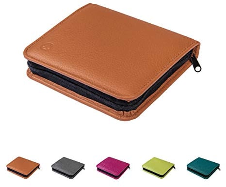 Homöopathische Taschenapotheke für Globuli, leer, Globuli-Tasche für 48 Globuli-Röhrchen (Glas), handgemacht aus echtem Leder (cognac-braun)