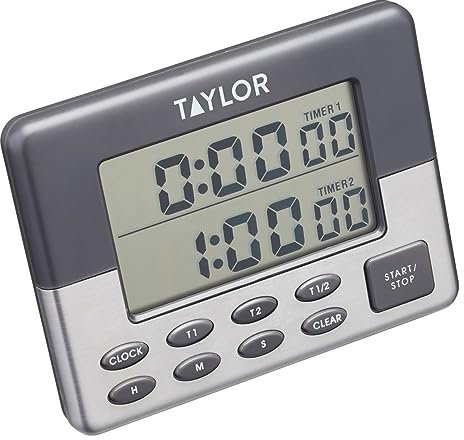 Taylor Pro Temporizador de Cocina Digital Dual, con Función de Cronómetro, Plástico/Acero Inoxidable, Gris/Plata
