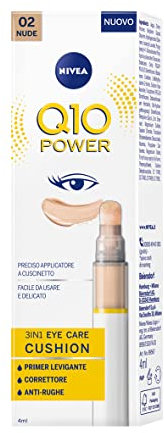 NIVEA Q10 POWER 3in1 Eye Care Cushion 02 Nude 4 ml, Crema contorno occhi colorata e idratante, Primer occhi anti-età con Coenzima Q10, Correttore occhiaie levigante