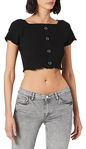 NA-KD Babylock Ruffle Top Camisa, Negro, XL para Mujer