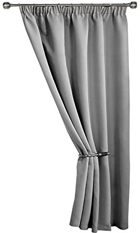 Emma Barclay Cali Pencil Pleat - Woven Thermal Blackout Pencil Pleat Door Curtain in Grey - Width 66 x 84Drop (168x213cm)