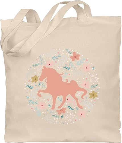 Baumwolltasche - Pferde - Taschen - Pferd mit Blumen - Unisize - Naturweiß - tasche gross geschenk pferdeliebhaber reiten blumem stoffbeutel geschenke für reiterinnen pferdespruch pferdchen