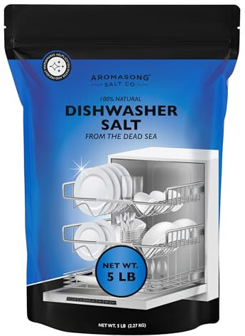 Aromasong Sal para lavavajillas, agente suavizante de agua 100% natural para platos más limpios y reactivación de lavadoras, hecho de sal pura del mar muerto gruesa, paquete de 5 libras