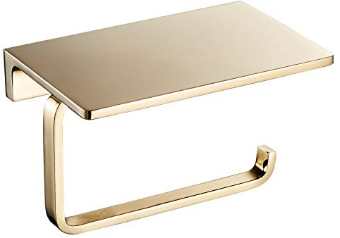 NSODOO Toilettenpapierhalter für Badezimmer Massives Messing und Superior Hotel Style Tissue-Rollenhalter mit Handyaufbewahrung Goldpoliert