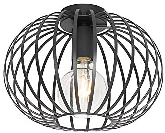 Qazqa - Design Deckenleuchte I Deckenlampe I Lampe I Leuchte schwarz 30 cm - Johanna I Wohnzimmer I Schlafzimmer - Stahl Rund - LED geeignet E27