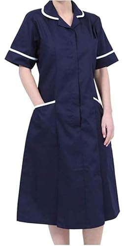 Woman Healthcare Dress Tunic Nurses Uniform Medical Dental Therapist Dress, Available in Navy, Royal, Sky, White Colors, Sizes Range: 6-30