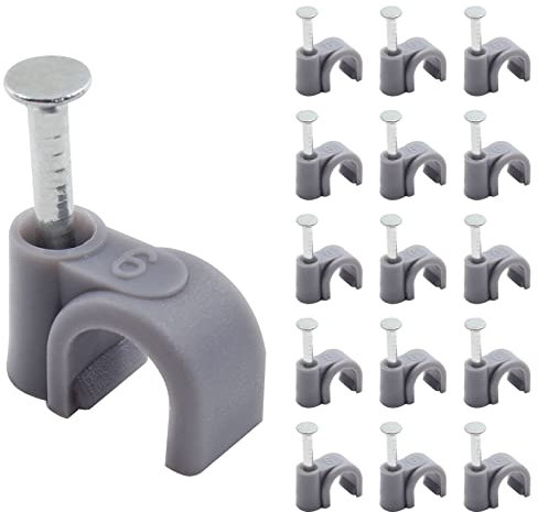 PHITUODA 100pcs 6mm / 0.24 Inch Half Clamp J-Hook with Nail, Nail in Cable Clips Ethernet Cable Nails Tacks Clips, Gray