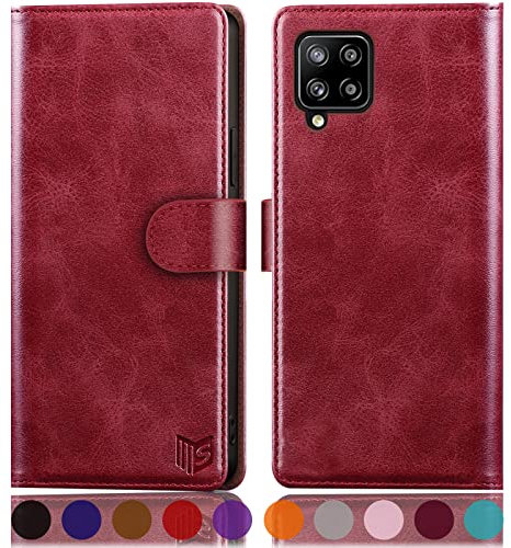 SUANPOT for Samsung Galaxy A12/M12 case with [Credit Card Holder][RFID Blocking],PU Leather Flip Book Protective Cover Women Men for Samsung A12 Phone case Red
