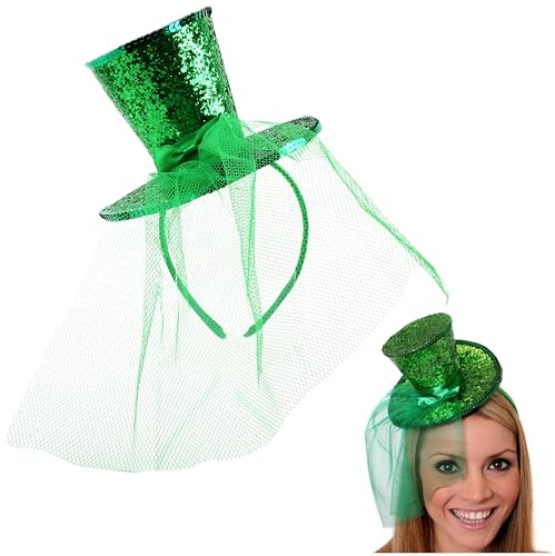 Damen Glitzer Zylinderhut - 1 Stück - Mini Pailletten Zylinder mit passendem Fascinator Schleier - Damen Halloween Weihnachten Verkleidung Kostüm Zubehör