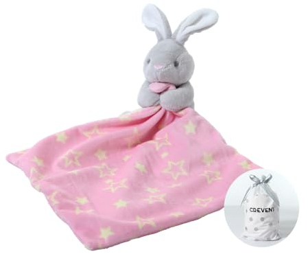 CREVENT Baby Schmusetuch,Plüsch Komfort Schnuffeltuch für Neugeborene,Weich & Waschbar Kuscheltuch Schlaftier für Babys und Kleinkinder,Spielzeug 0+ Monate(Umarmendes Häschen)