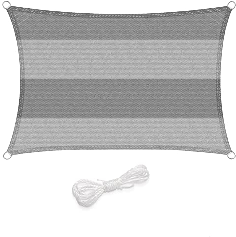 WOLTU Sonnensegel Wasserdicht 4x5m Quadratisch 95% UV Schutz Segeltuch 180 g/m² Polyester Sonnenschutz Schattenspender für Balkon Terrasse Garten, mit Befestigungsseilen,Hellgrau