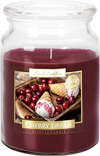 Duftkerze Cherry dream mit süßem Aroma, groß mit Deckel, 100h Brenndauer