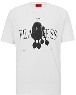 HUGO Herren Dogotino T-Shirt aus Baumwoll-Jersey mit Hunde-Print und Slogan Weiß M