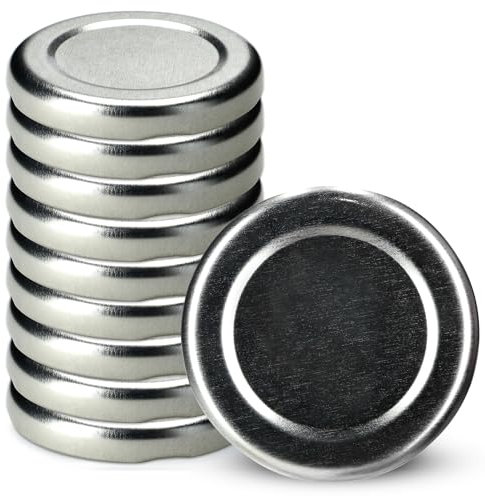 KADAX Tapa de rosca fi43 mm, juego de tapas de metal, apto para tarros de 40 ml, tapa de repuesto con 4 dientes de bloqueo, tapa para tarros, botellas y tarros (10 unidades, plateado)