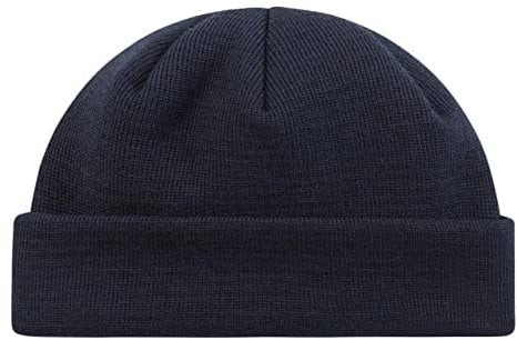 HANSEHELD Strickmütze Seebär Merino Dockermütze kurz flach - Dunkelblau | Seemannsmütze | Mulesingfrei | Feinstrick | Made in Germany