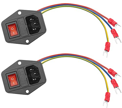 PNGKNYOCN 6A 250V Wippschalter Power Socket Inlet Modul Stecker 10A Sicherung mit Anzeigeleuchte 18 AWG Kabel 3 Pin IEC320 C14, für Haushaltsgeräte oder DIY Gerät (2-Pack)