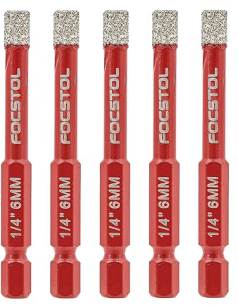 FOCSTOL Juego Brocas Diamante Seco - 5 piezas 6mm Corona Diamante con Cambio Rápido Vástago Hexagonal para Cerámica Porcelanato Mármol Granito