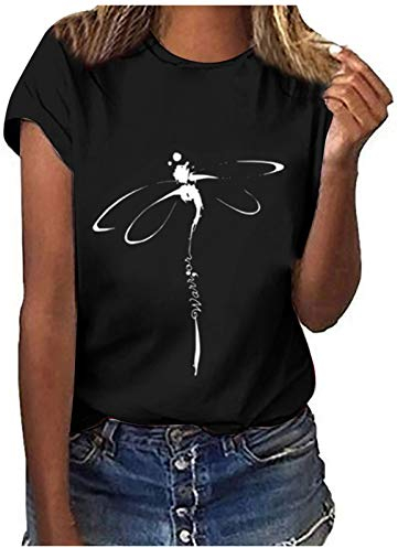 MeiLyviba T-Shirt Damen Sommer Kurzarm Mode Hemd Bluse O-Ausschnitt Motiv Sommershirt Oberteil Tops Pullover Casual Rundhals Damenbluse Kurzen Ärmel