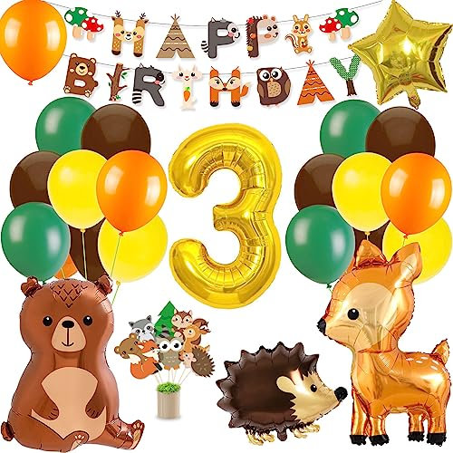 3 Geburtstag Junge Mädchen,Dschungel Geburtstagsdeko 3 Jahr Junge,Kindergeburtstag Deko mit Waldtiere Dschungel Luftballons,Happy Birthday Deko für Geburtstag,Babyshower,Safari deko,