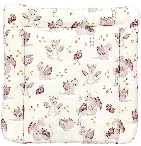 TupTam Baby Wickeltischauflage mit Baumwollbezug Gemustert, Farbe: Dino Bärchen Braun Gelb, Größe: 70 x 70 cm