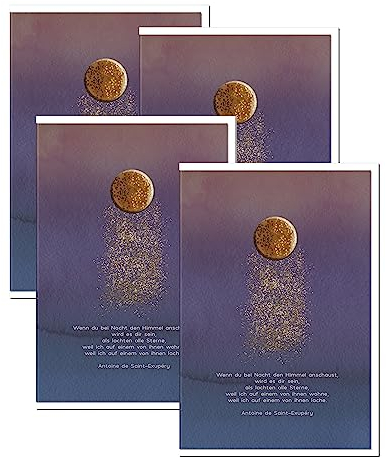 metALUm Hochwertige exklusive Trauerkarten im 4er-Set Sternenstaub, Format B6, mit weißem Umschlag, mit Goldfolie und 3D Applikaion veredelt