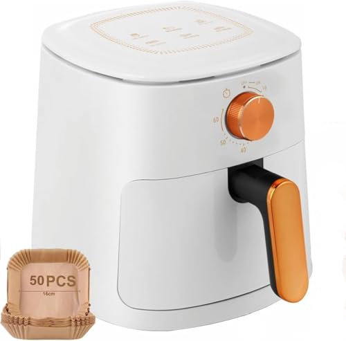 Friggitrice ad aria compatta da 4 litri, risparmio energetico, salvaspazio e a basso rumore, senza olio, con 6 preset e timer da 60 minuti, 1100 W (con fodere per friggitrice)