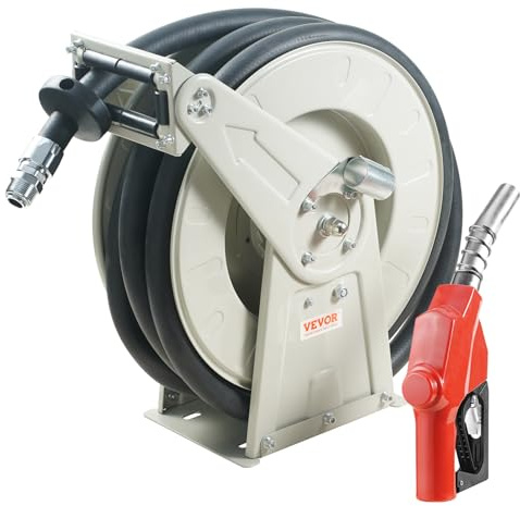VEVOR Avvolgitubo Carburante, 3/4 x 50', Avvolgitubo Diesel Retrattile NPT 3/4 in Acciaio al Carbonio con Ugello Carburante 300 PSI, Tubo in Gomma NBR per Camion Cisterna di Veicoli Nave Aereo