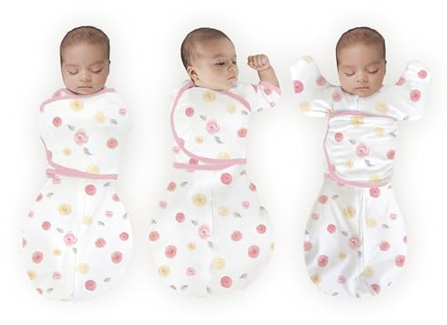 Amazing Baby 6-in-1 Omni Pucksack Baby, Pucktuch & Puckschlafsack 0–3 Monate, Baby Schlafsack für Neugeborene mit Arme-nach-oben-Ärmeln, Small (2.7-6.4 kg), Watercolor Little Roses