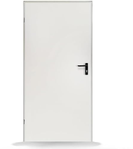 FENSTERVERSAND - Nebeneingangstür nach außen öffnend Stahl, Eingangstür, Nebeneingangstür weiß, Kellertür, Haustüren Eingangstüren, BxH: 741x2115 mm DIN links, Türklinke innen, außen