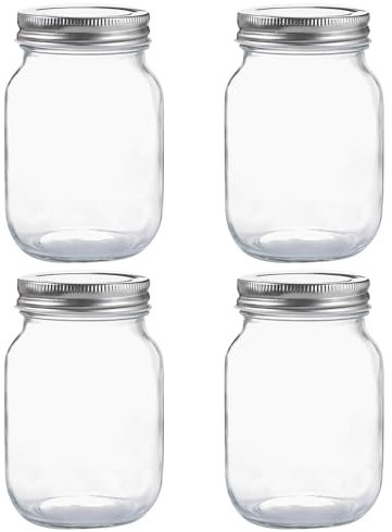 Glass Mason Jars,4 Pack 500ml Clear Glass Jars with Silver Metal Lids for Sealing, Food Storage,Overnight Oats Jar, Pickling Jars, DIY Projects, Snacks, Candies (16 oz)