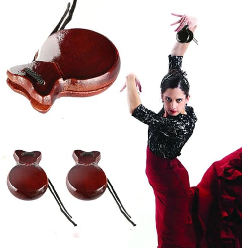 YXRRVING Traditionelle spanische Kastagnetten, Holz, spanische Kastagnetten, Flamenco-Tanz-Kastagnetten mit Saite, Hand-Percussion-Kastagnetten, Musikinstrument für Anfänger, Spanien, Souvenir,