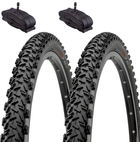 2 neumáticos 26 x 2,10 (56-559) + cámaras América, neumáticos con tacos negros para bicicleta de montaña unisex