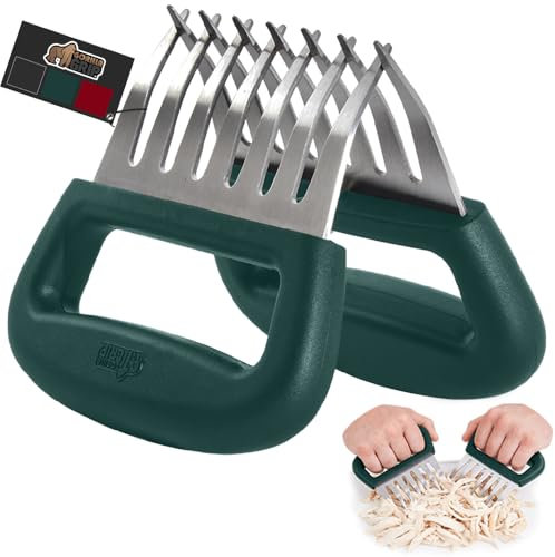 Gorilla Grip Meat Shredder Claws, Stainless Steel 7 Claw Design, Oversized Handle, Slip Resistant Food Shredding Fork, Shred Chicken, Pulled Pork, Meats, Kitchen Smoker Tool BBQ Grilling, Hunter Green
