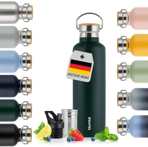 Blumtal Thermos - Bouteille en acier inoxydable à double paroi, sans BPA et isolante - Bouteille en acier inoxydable - Bouteille de thé - Gourde thermique - Gourde de sport,500ml,Vert foncé